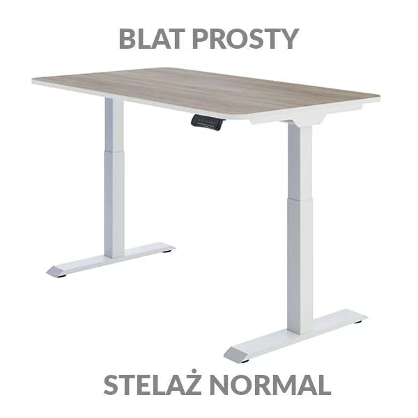 Biurko regulowane elektycznie Fly Desk Blat Prosty Drewniany / stelaż NORMAL Biały Narożnik zaokrąglony