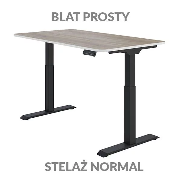 Biurko regulowane elektycznie Fly Desk Blat Prosty Drewniany / stelaż NORMAL Czarny Narożnik zaokrąglony
