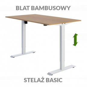 Biurko podnoszone elektycznie Fly Desk. Blat bambusowy / stelaż BASIC biały