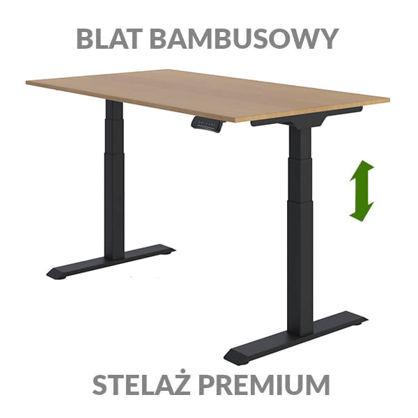 Biurko podnoszone elektycznie Fly Desk. Blat bambusowy / stelaż Premium czarny
