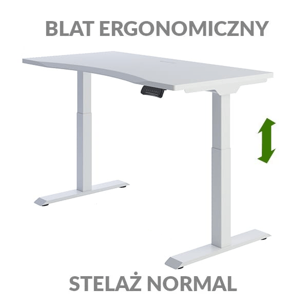 Biurko podnoszone elektycznie Fly Desk biało-białe. Blat ergonomiczny / stelaż NORMAL