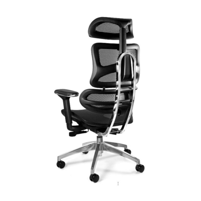Fotel ergonomiczny Unique Ergotech Czarny Podstawa Chromowana CM-B137A EAN 5908242400655 widok z tył