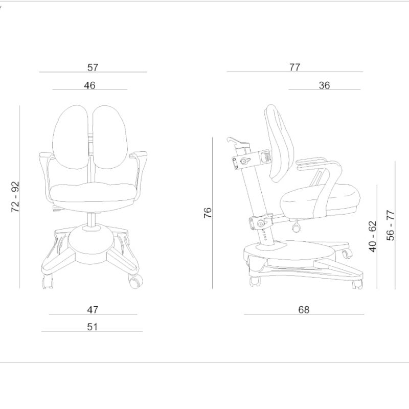 Wymiary krzesło ergonomiczne dla dziecka Unique Paddy Różowe NCX-09-7