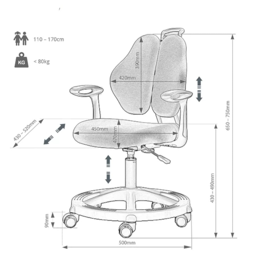 Wymiary krzesła Vetta II Grey Fun Desk
