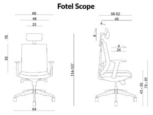 Wymiary fotela ergonomicznego Unique Scope z zagłówkiem